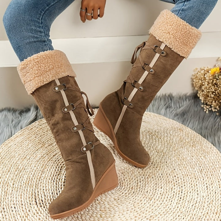 Ava | Graceful Tasseled Knee High Boots with Wedge Heel
