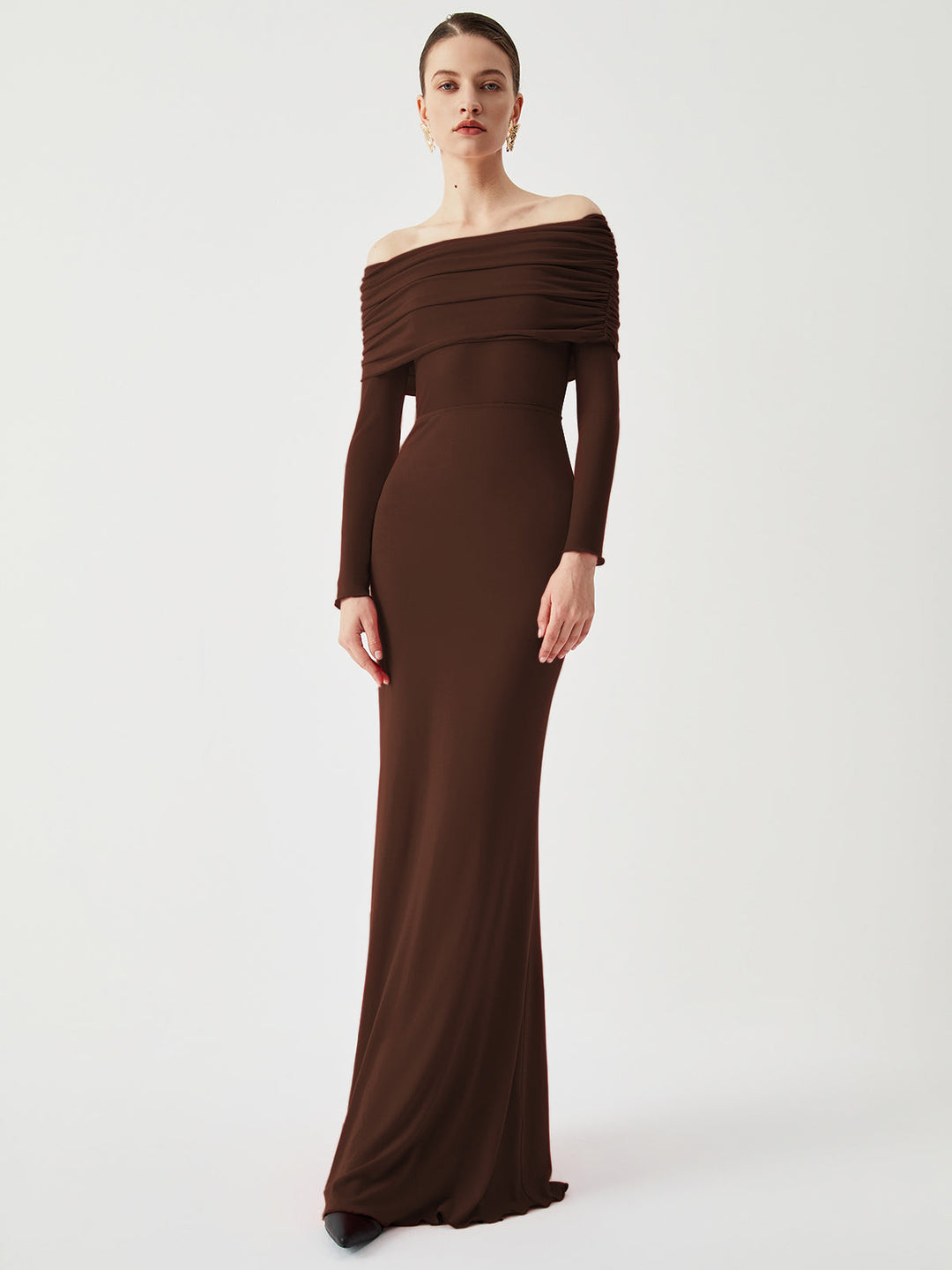 Ava | Refined Off-Shoulder Holiday Dress with Sheer Waist