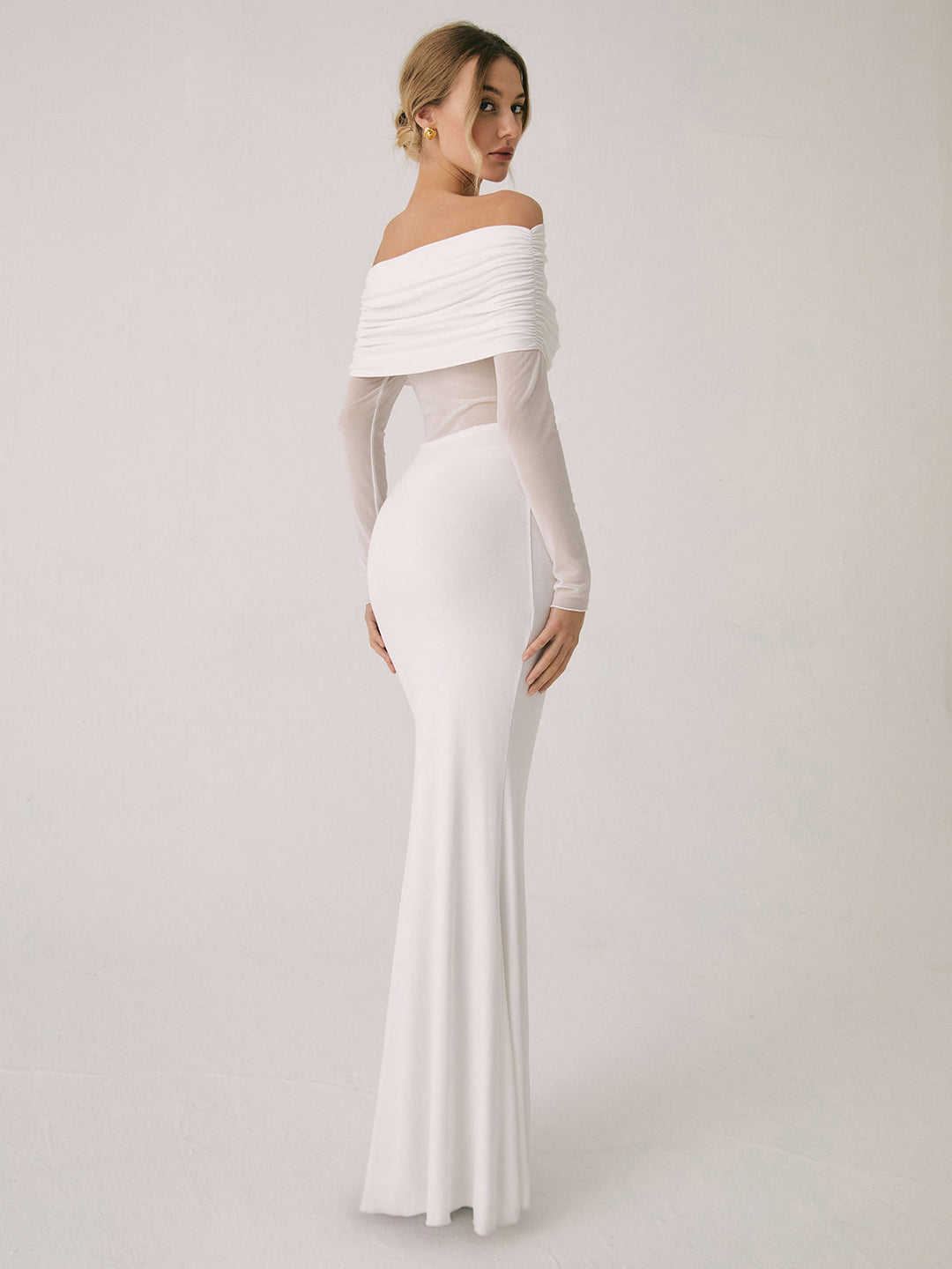 Ava | Refined Off-Shoulder Holiday Dress with Sheer Waist