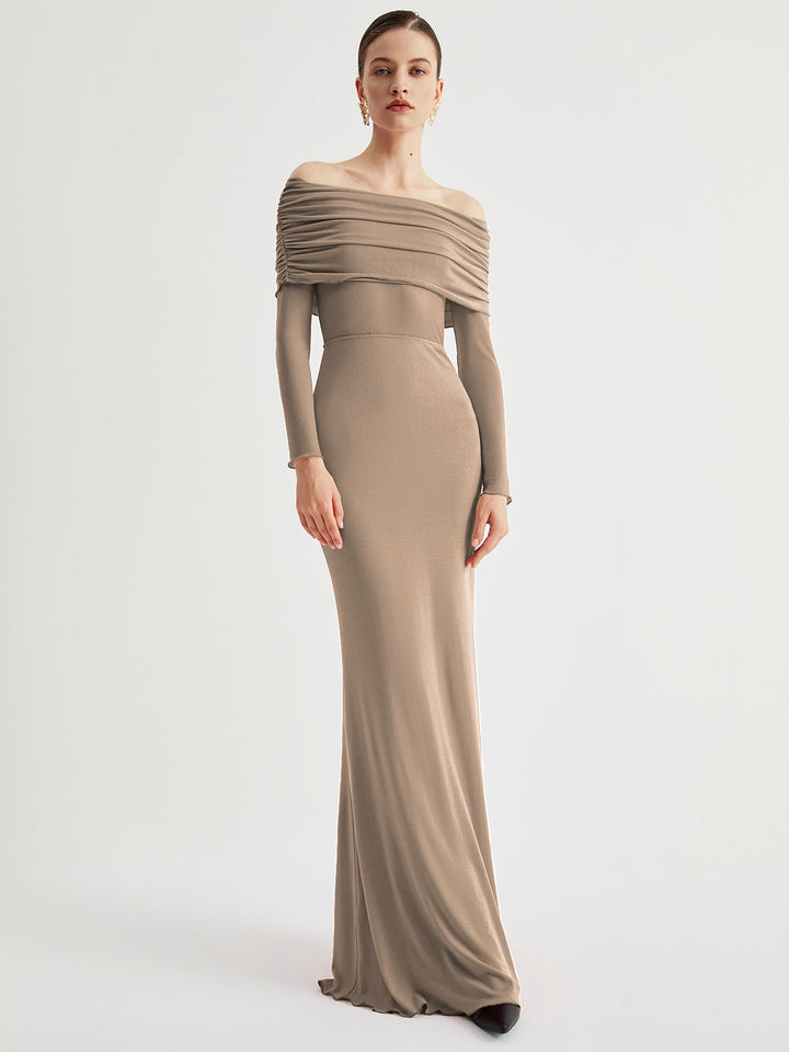 Ava | Refined Off-Shoulder Holiday Dress with Sheer Waist