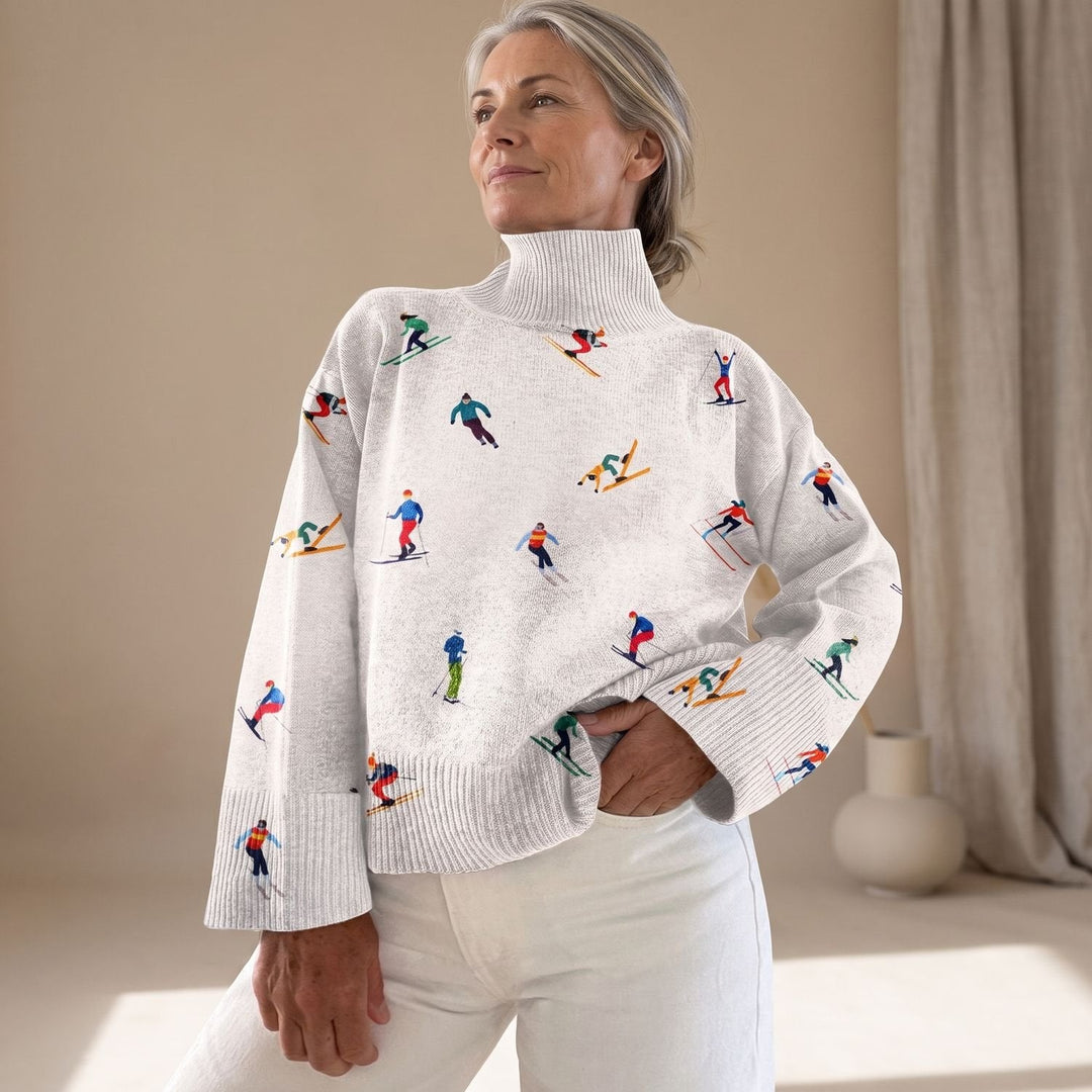 Barbara | Cozy Skier Print Turtleneck Christmas Sweater Women