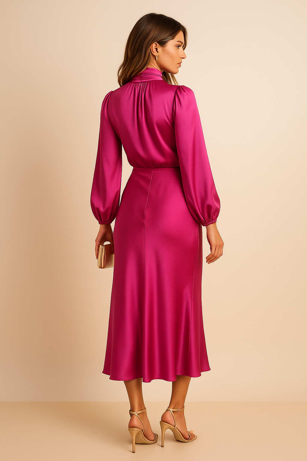 Barbara | Polished Satin High Neck Midi Christmas Dress