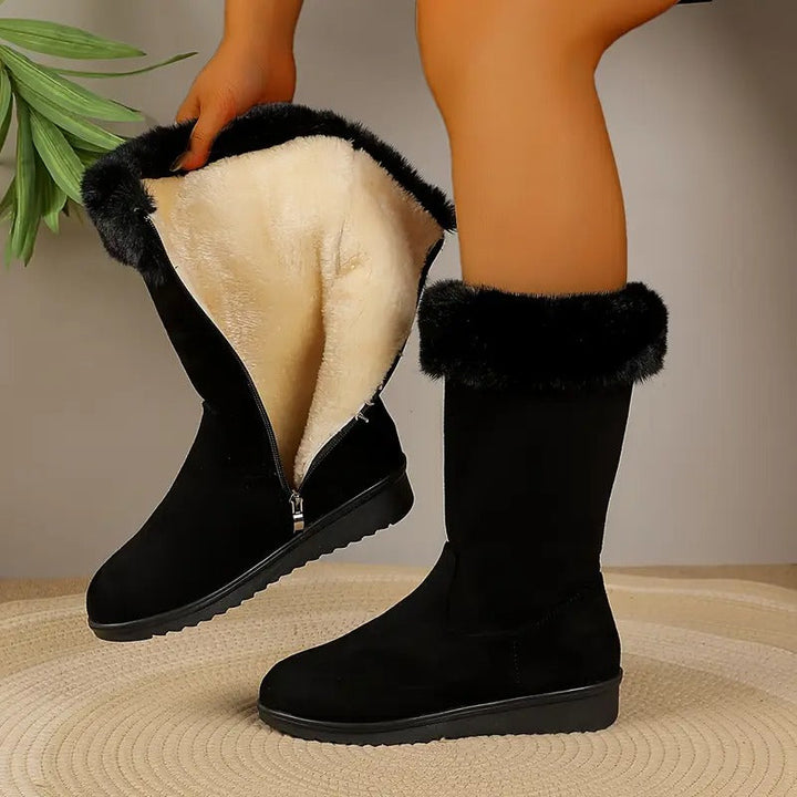 Barbara | Timeless Faux Fur Trim Knee High Boots