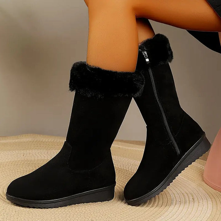 Barbara | Timeless Faux Fur Trim Knee High Boots
