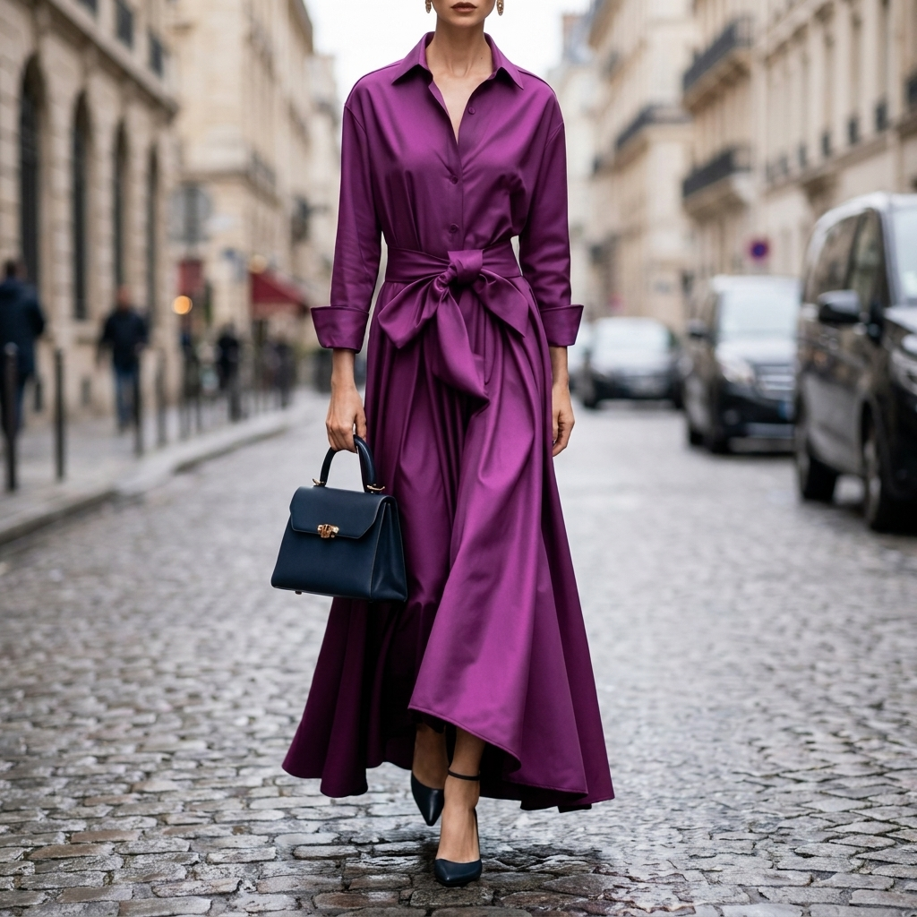 Barbara | Timeless Long Sleeve Tie Waist Maxi Shirt Dress
