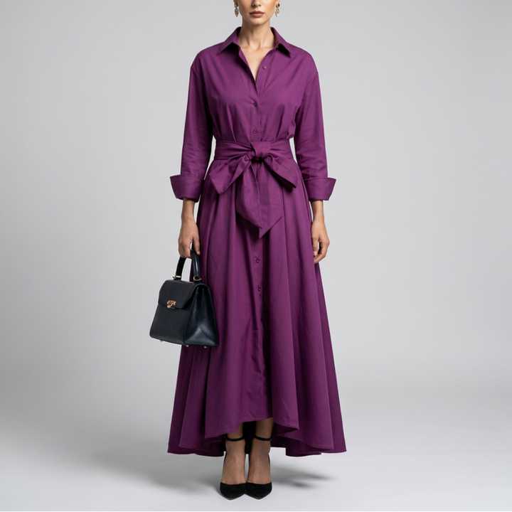 Barbara | Timeless Long Sleeve Tie Waist Maxi Shirt Dress