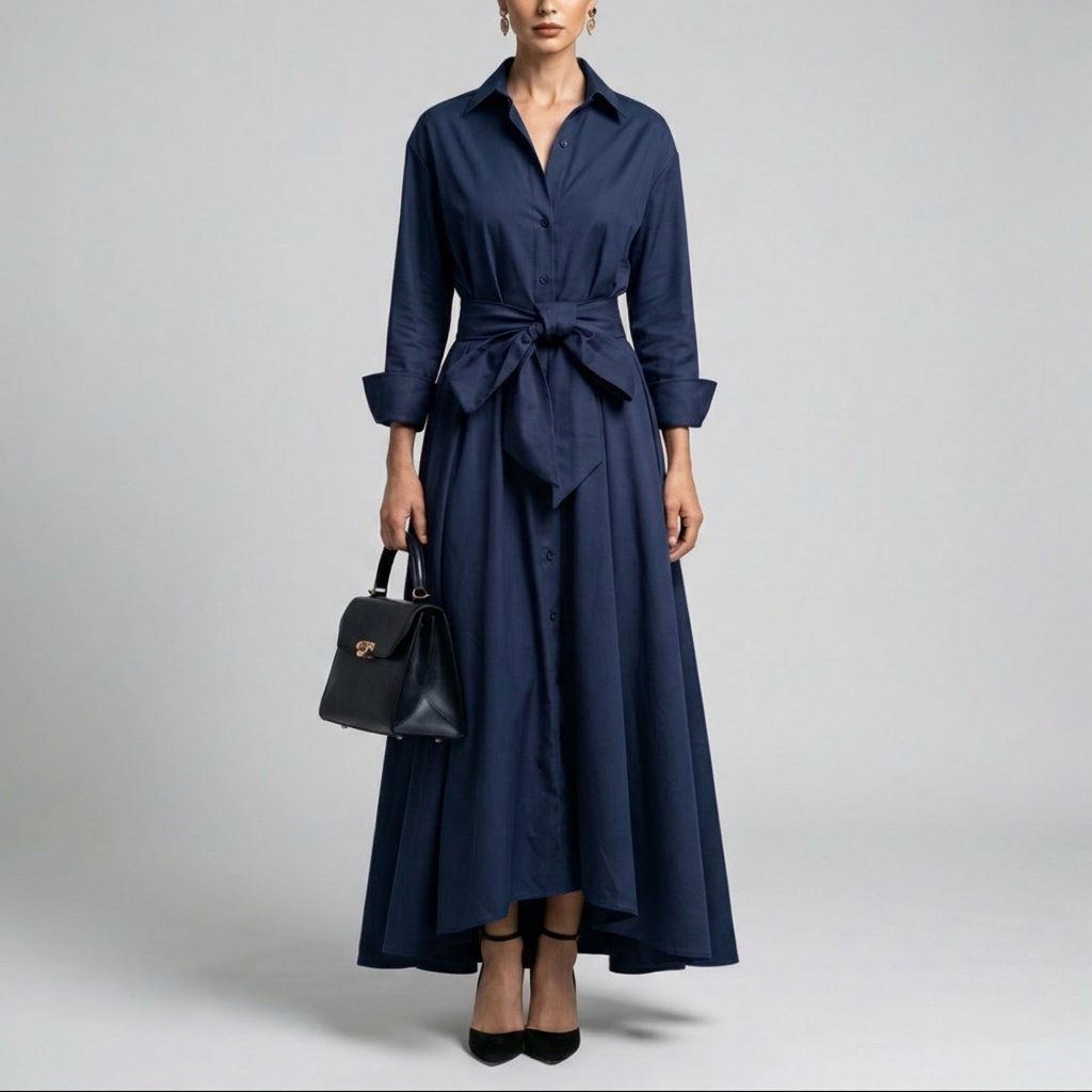 Barbara | Timeless Long Sleeve Tie Waist Maxi Shirt Dress