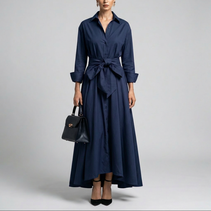 Barbara | Timeless Long Sleeve Tie Waist Maxi Shirt Dress