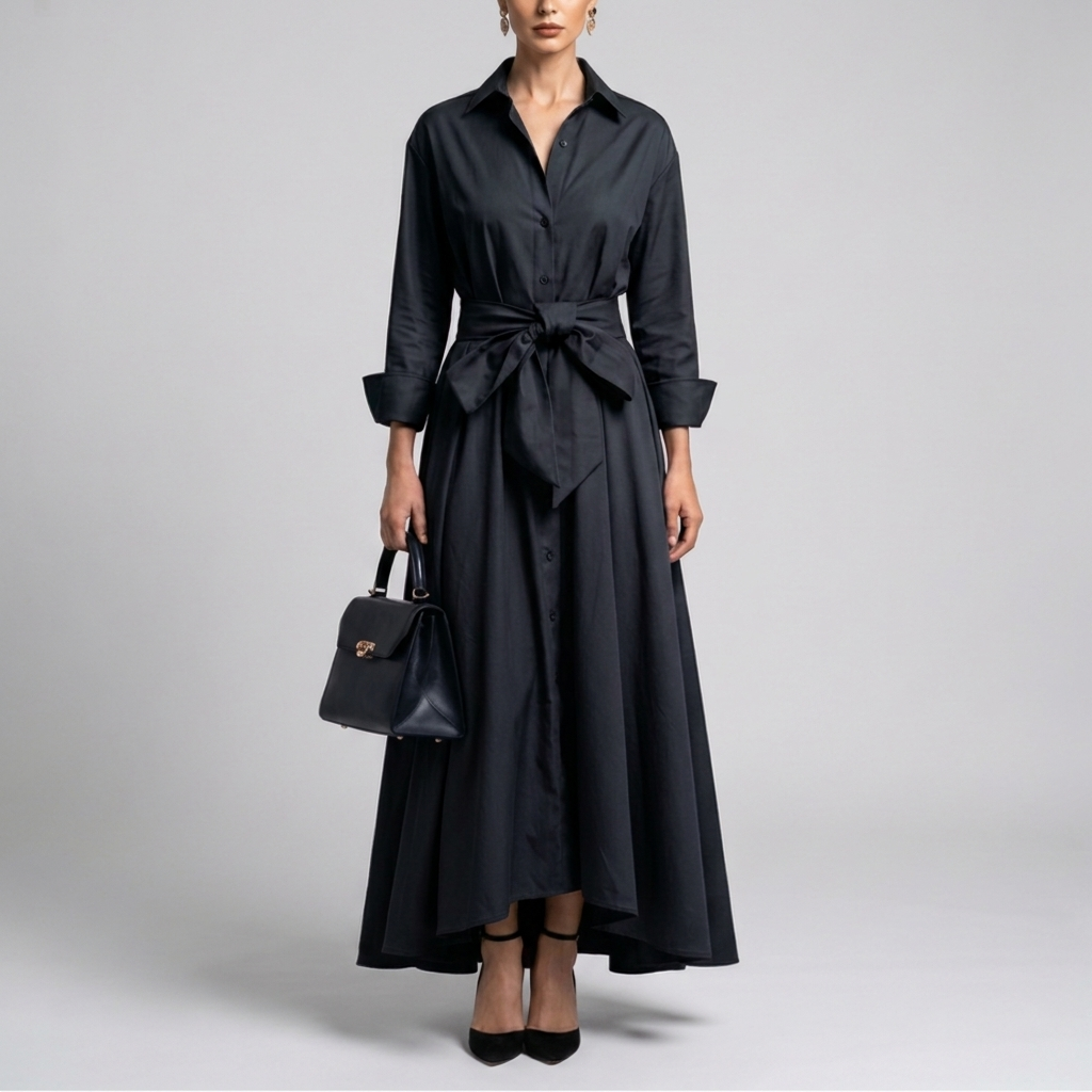 Barbara | Timeless Long Sleeve Tie Waist Maxi Shirt Dress