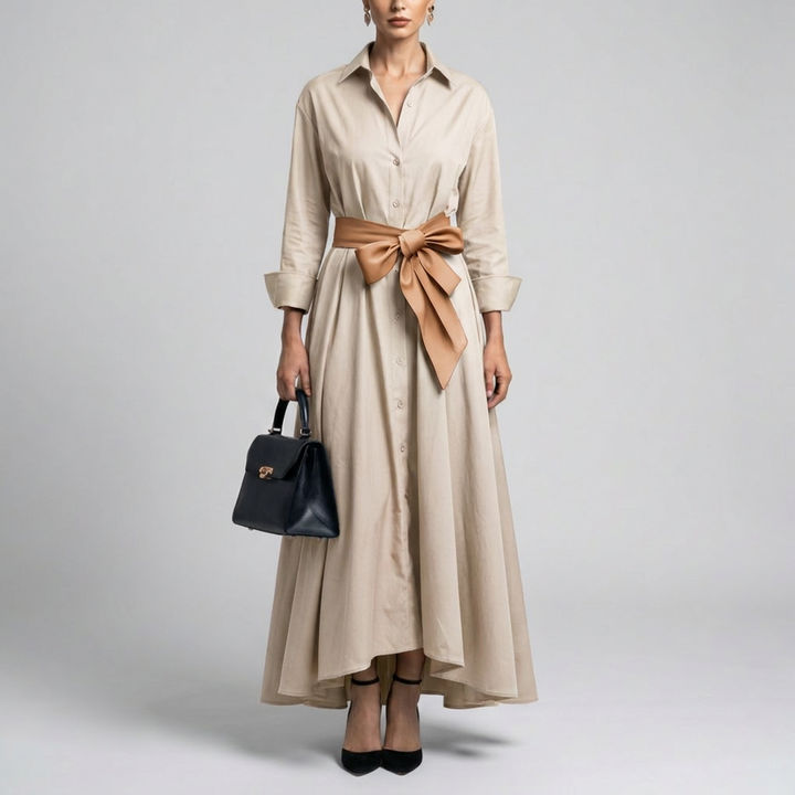 Barbara | Timeless Long Sleeve Tie Waist Maxi Shirt Dress