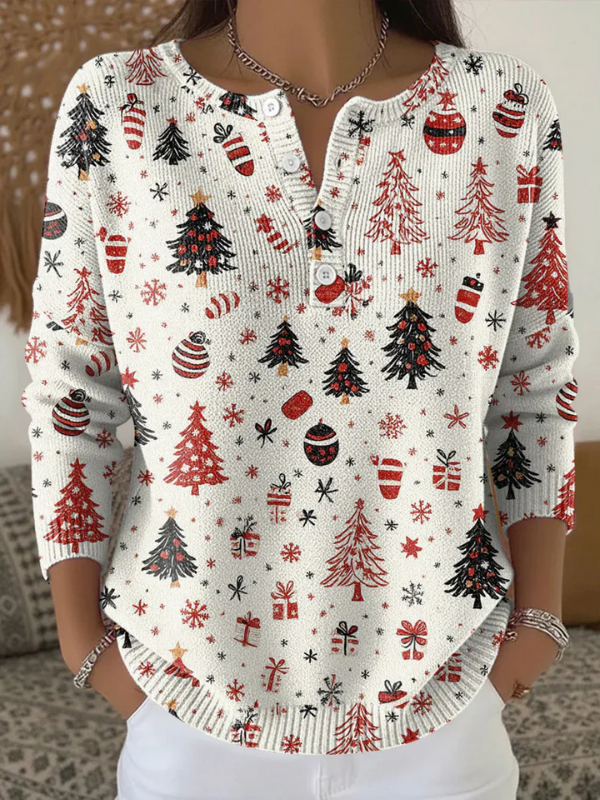 Beverly | Holiday Print Henley Christmas Sweater Women