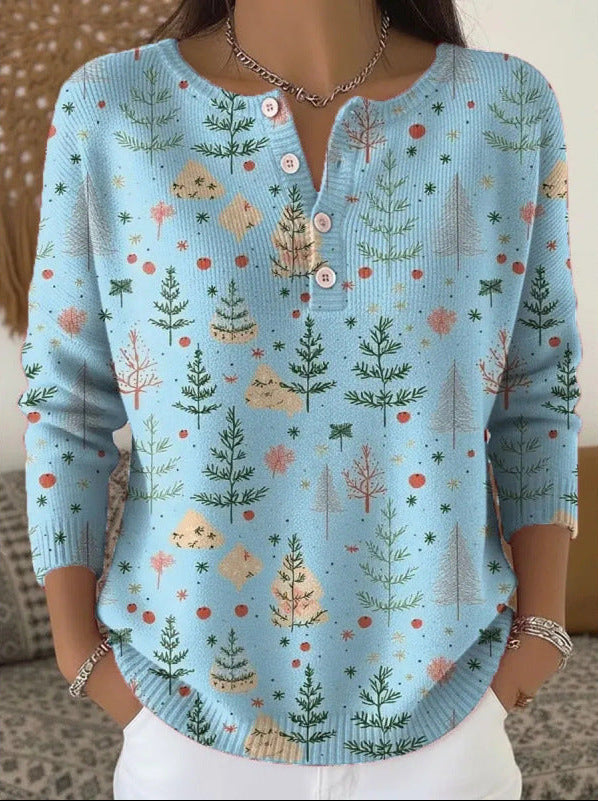 Beverly | Holiday Print Henley Christmas Sweater Women
