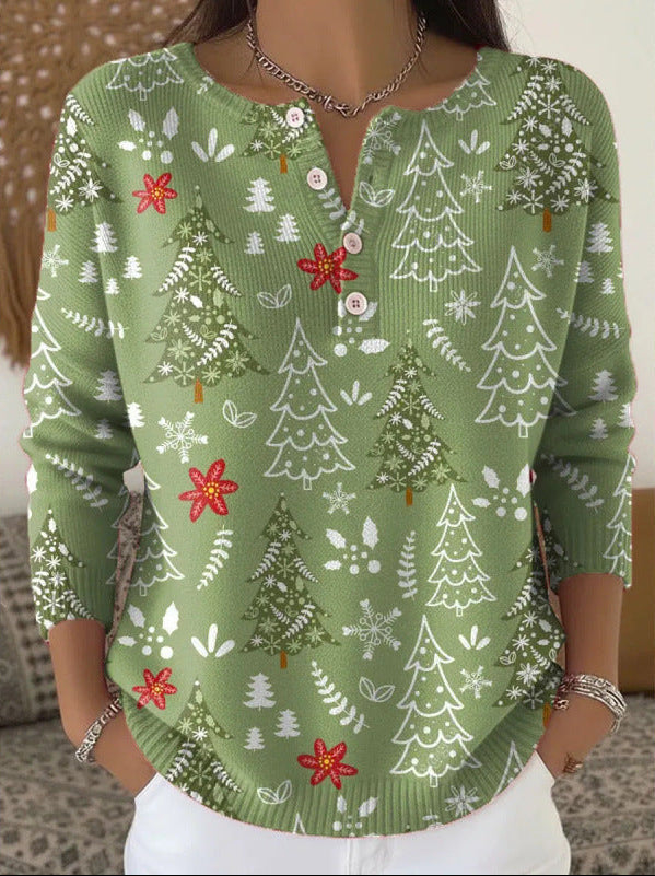 Beverly | Holiday Print Henley Christmas Sweater Women