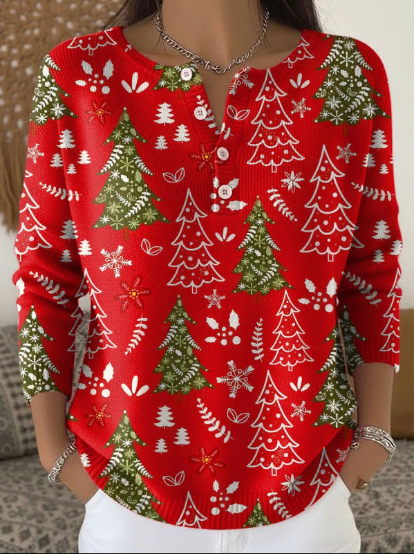 Beverly | Holiday Print Henley Christmas Sweater Women