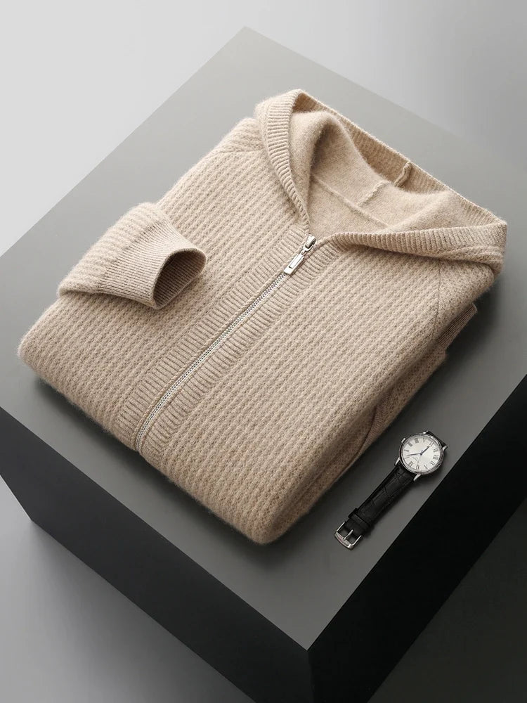 Bradley | Refined Ribbed Knit Full Zip Mens Hoodies