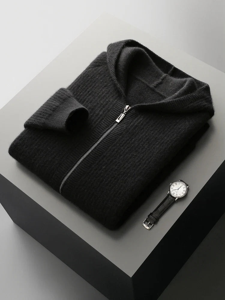 Bradley | Refined Ribbed Knit Full Zip Mens Hoodies