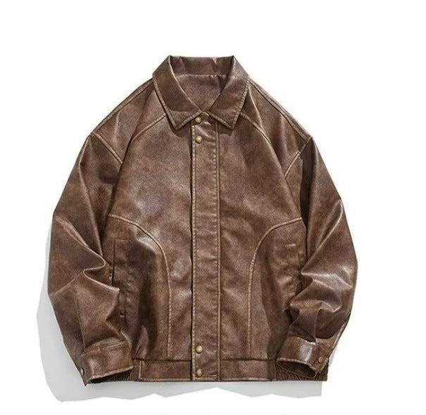 Brandon | Chic Vintage Snap-Front Leather Bomber Jacket