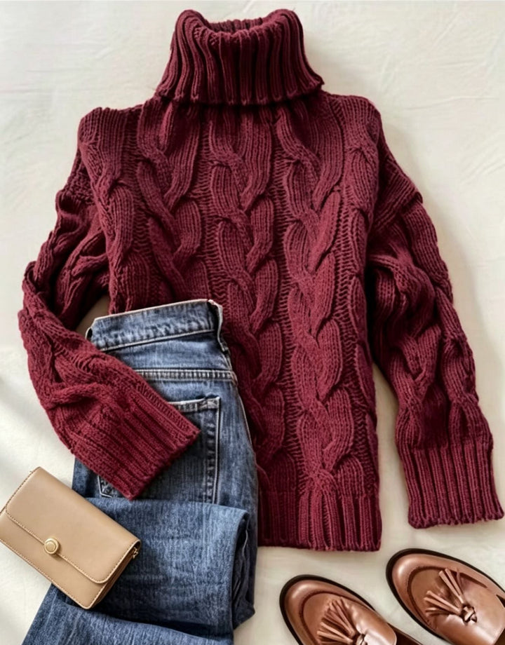 Brenda | Chic Chunky Cable Knit Turtleneck Sweater
