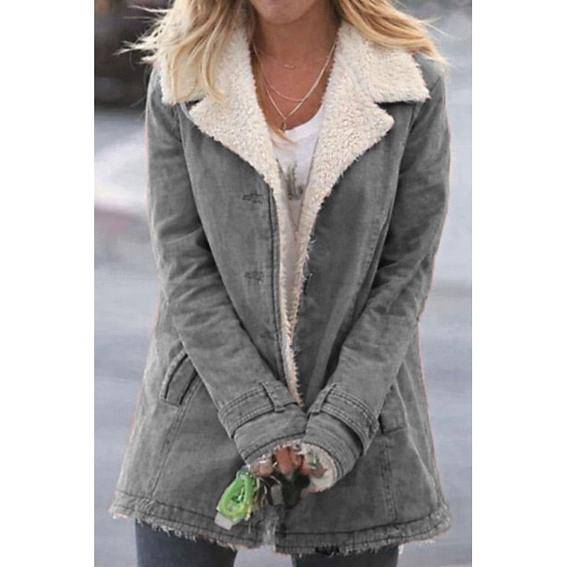 Brenda | Notched Collar Longline Sherpa Jacket Women