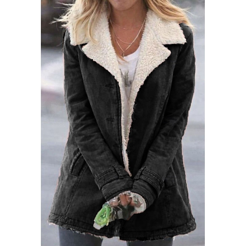 Brenda | Notched Collar Longline Sherpa Jacket Women