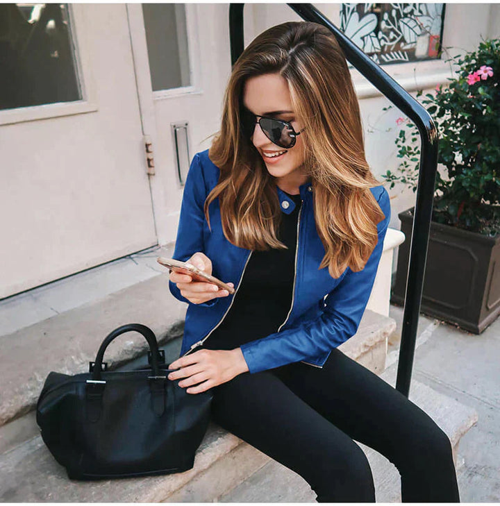 Brenda | Stylish Zip-Front Moto Biker Leather Jacket