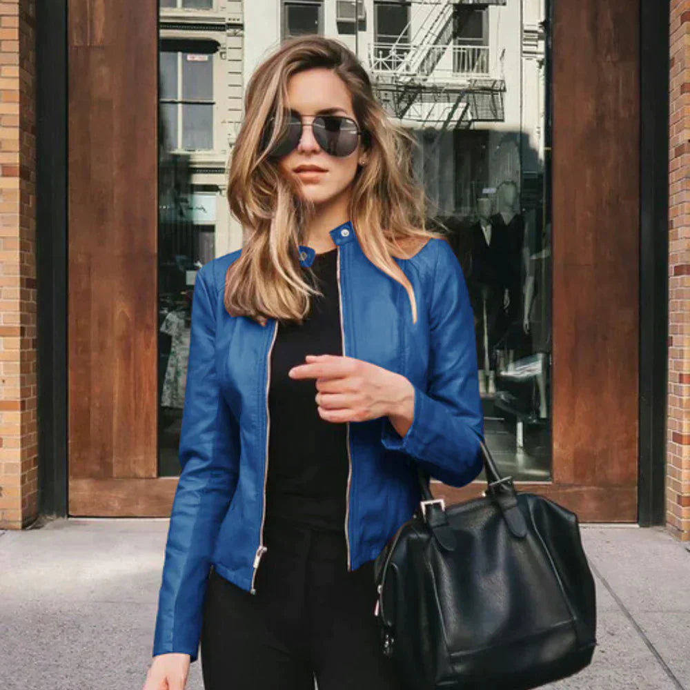 Brenda | Stylish Zip-Front Moto Biker Leather Jacket