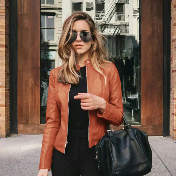 Brenda | Stylish Zip-Front Moto Biker Leather Jacket
