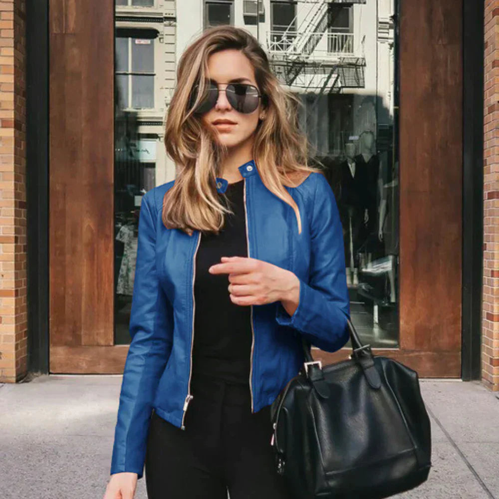 Brenda | Stylish Zip-Front Moto Biker Leather Jacket