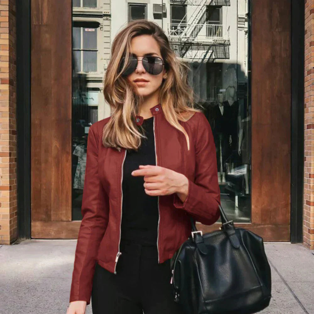 Brenda | Stylish Zip-Front Moto Biker Leather Jacket