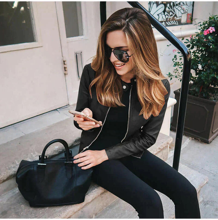Brenda | Stylish Zip-Front Moto Biker Leather Jacket