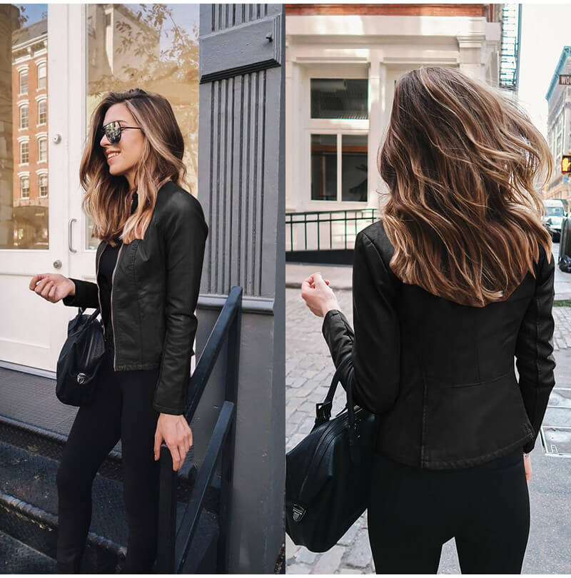 Brenda | Stylish Zip-Front Moto Biker Leather Jacket