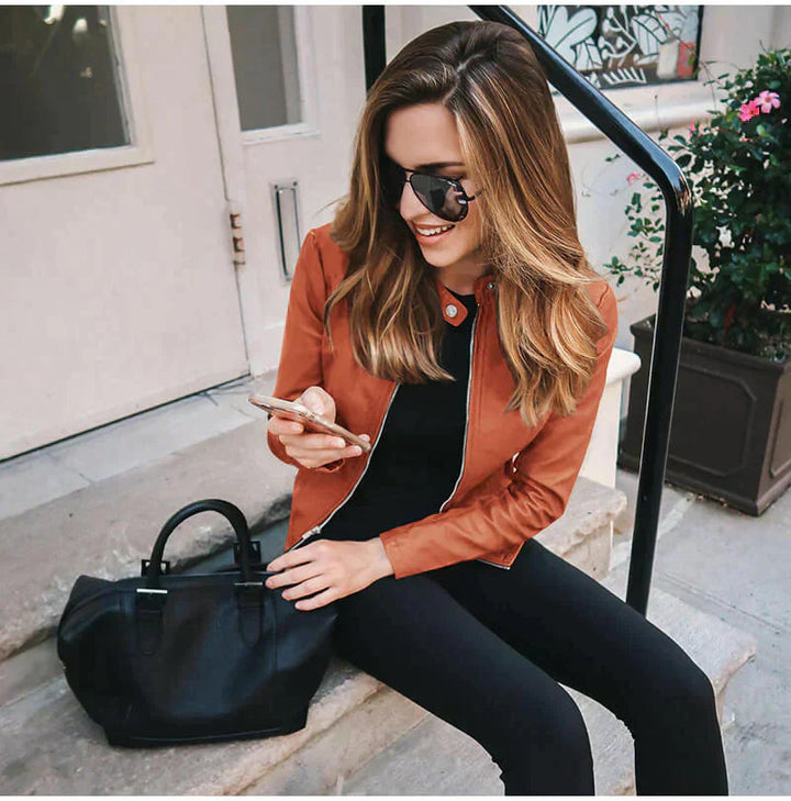Brenda | Stylish Zip-Front Moto Biker Leather Jacket