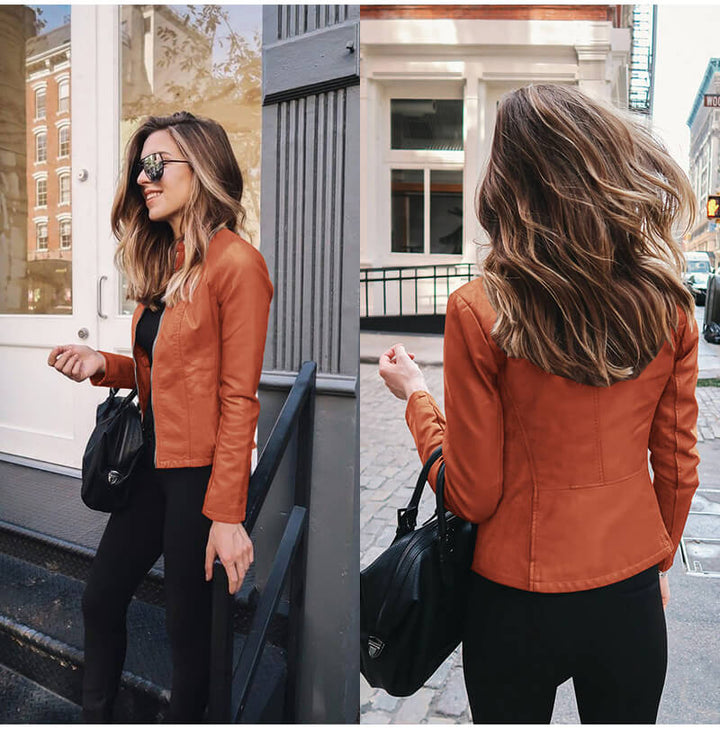 Brenda | Stylish Zip-Front Moto Biker Leather Jacket