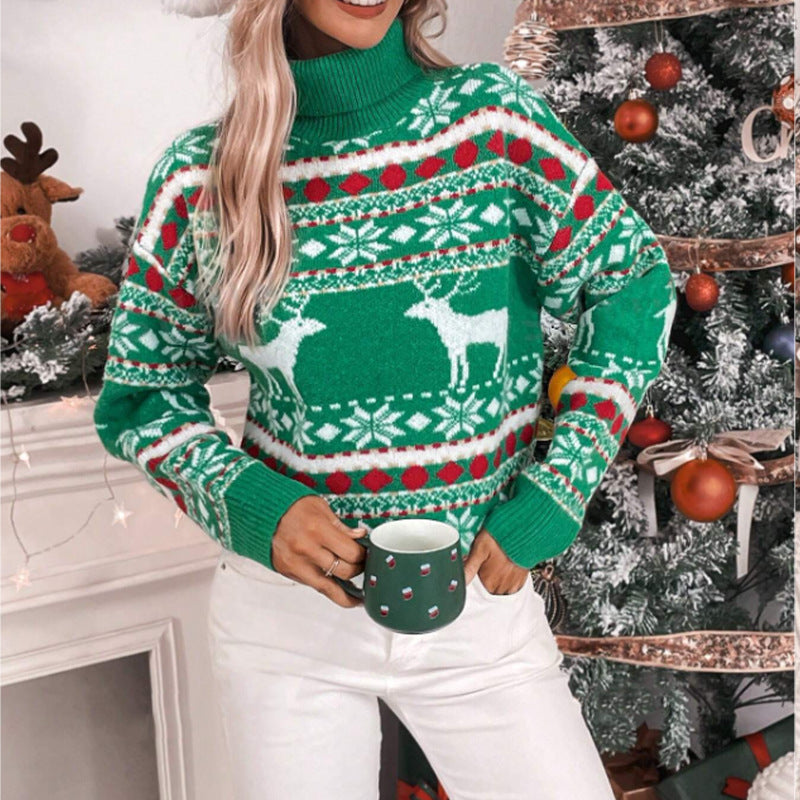 Brittany | Reindeer Turtleneck Christmas Sweater Women