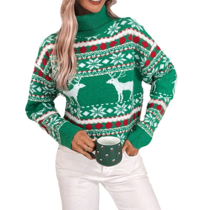 Brittany | Reindeer Turtleneck Christmas Sweater Women