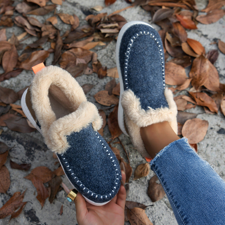 Brittany | Relaxed Faux Fur Collar Moccasin Slippers
