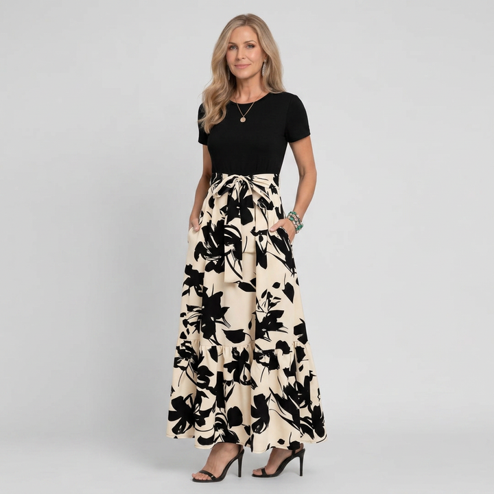 Brittany | Stylish Floral Print A-Line Holiday Dress