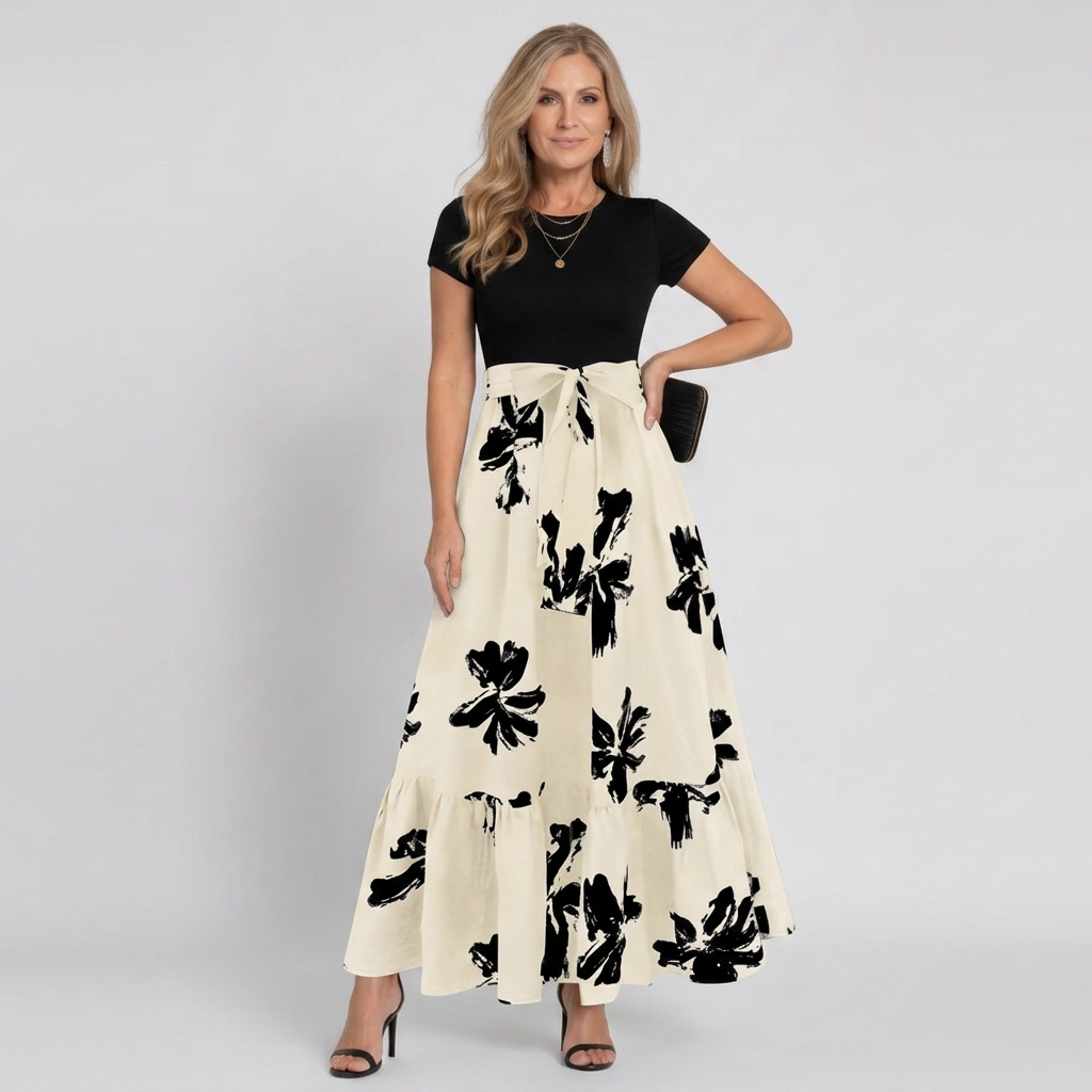 Brittany | Stylish Floral Print A-Line Holiday Dress