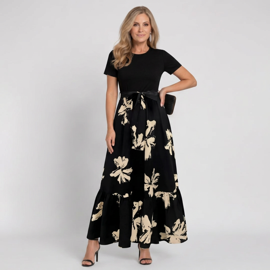 Brittany | Stylish Floral Print A-Line Holiday Dress