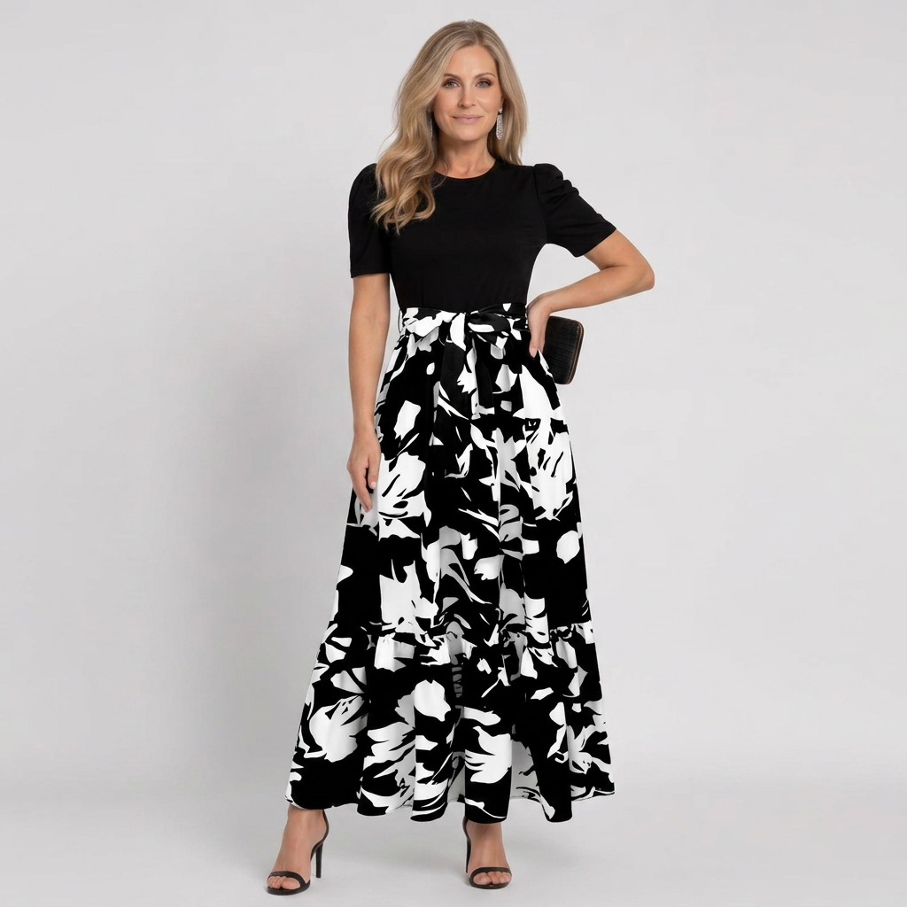 Brittany | Stylish Floral Print A-Line Holiday Dress
