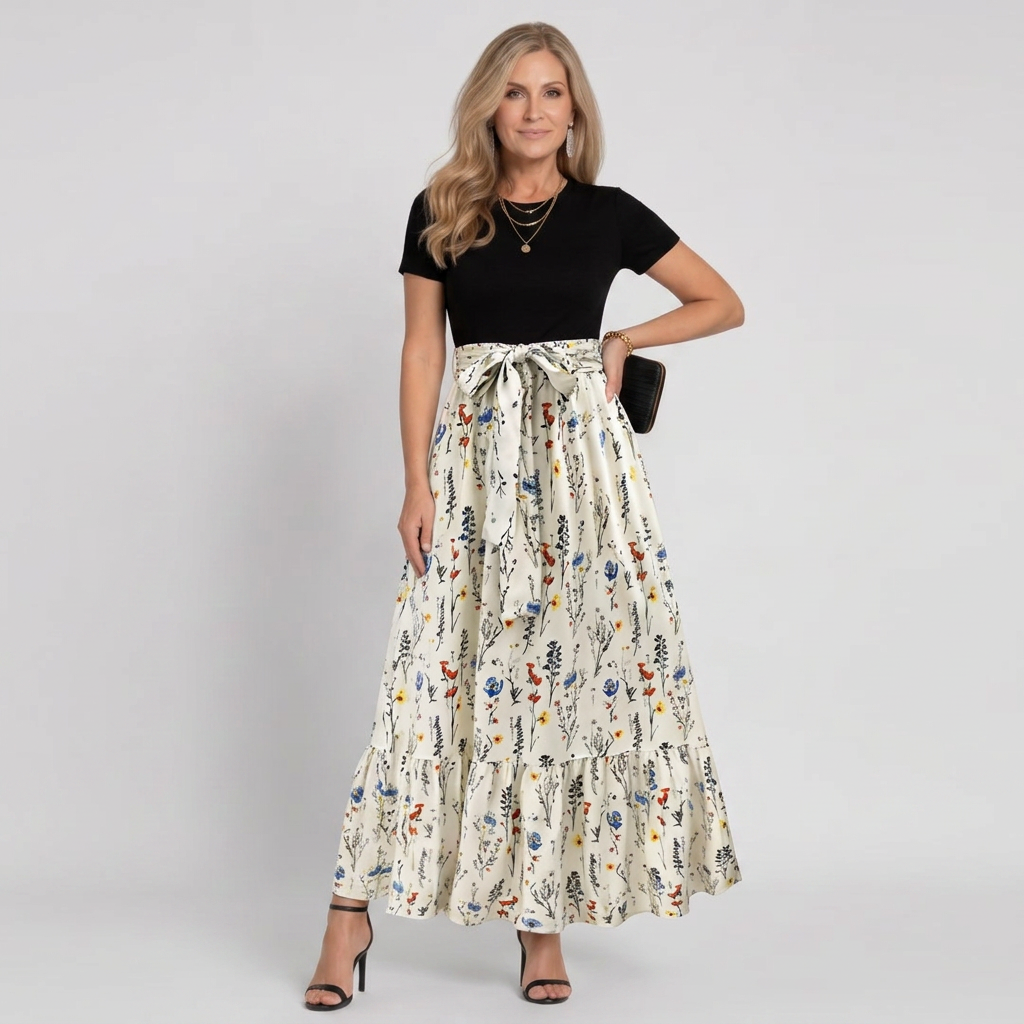 Brittany | Stylish Floral Print A-Line Holiday Dress
