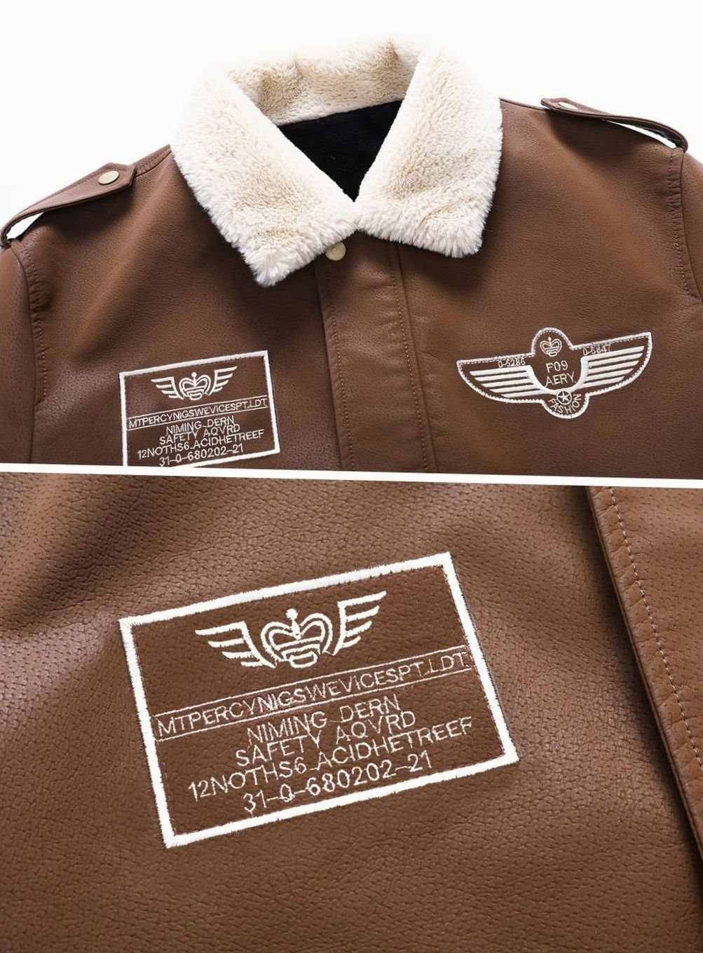 Caleb | Aviator Bomber Leather Jacket with Patches