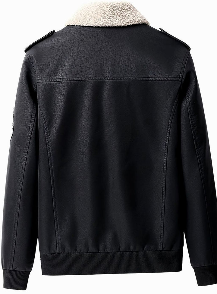 Caleb | Aviator Bomber Leather Jacket with Patches