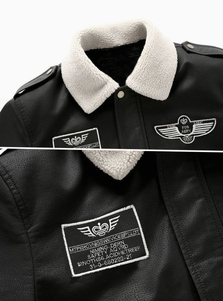 Caleb | Aviator Bomber Leather Jacket with Patches