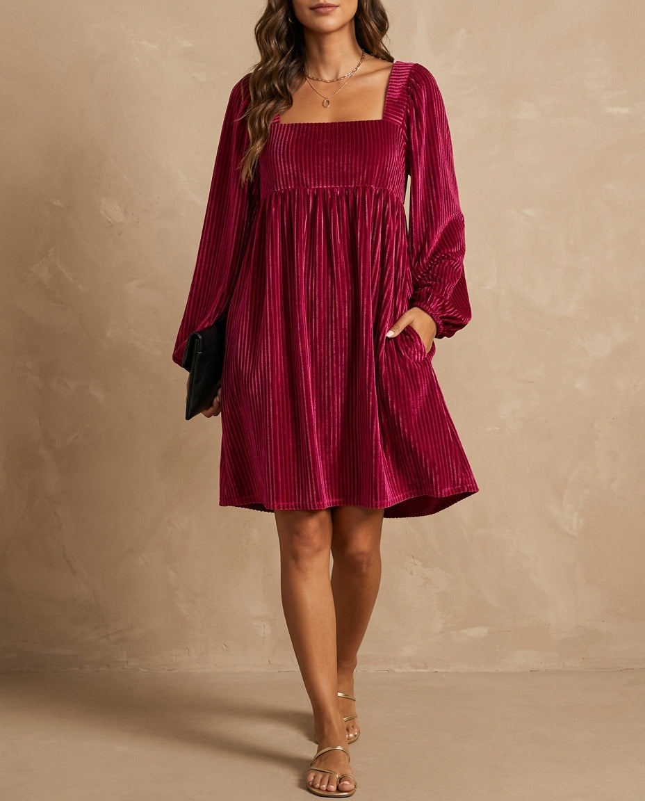 Carol | Classic Pleated Velvet Christmas Dress