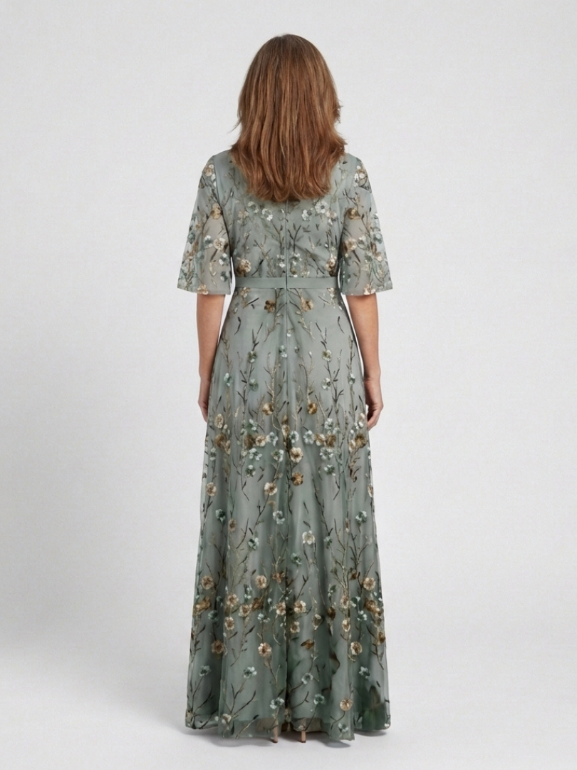 Carol | Graceful Floral V-Neck Maxi Holiday Dress