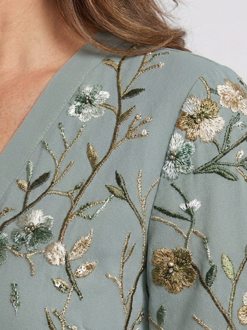 Carol | Graceful Floral V-Neck Maxi Holiday Dress