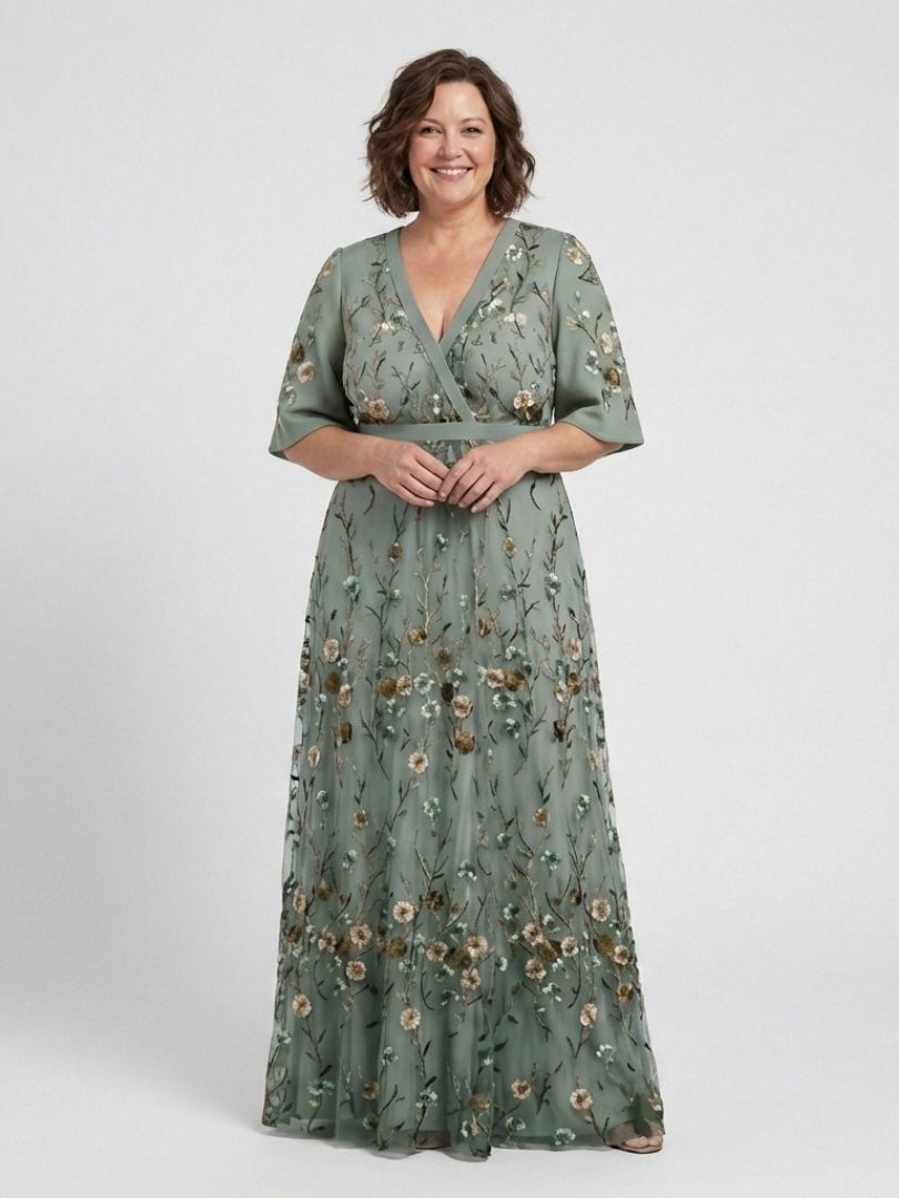 Carol | Graceful Floral V-Neck Maxi Holiday Dress