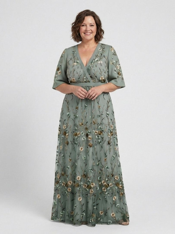 Carol | Graceful Floral V-Neck Maxi Holiday Dress