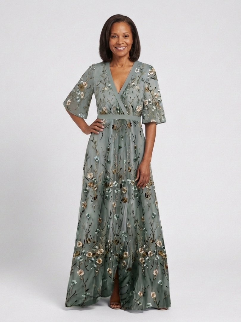 Carol | Graceful Floral V-Neck Maxi Holiday Dress